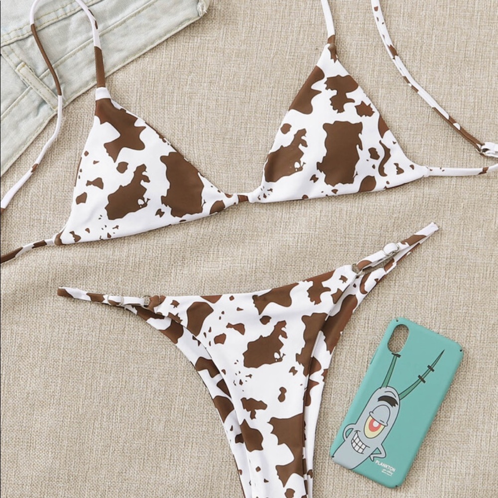 Brown Cow Print Bathing Suit Shein